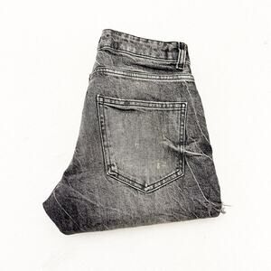 Zara Gray Wash Denim Graffiti Printed Jeans Ripped Graphic Pants Size 30